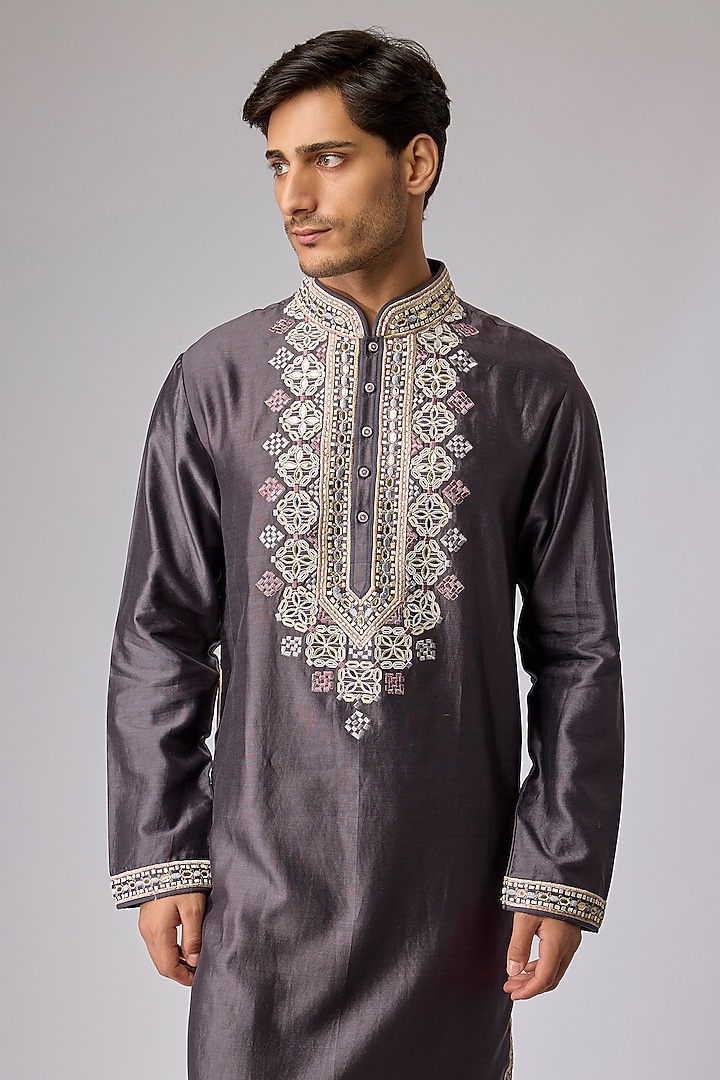 Grey Silk Viscose Kurta Set by Mard by Abu Sandeep at Pernia's Pop Up Shop