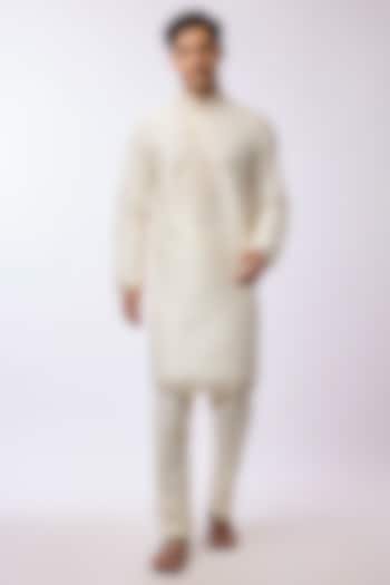 Off-White Silk Viscose Kurta Set by Mard  by Abu Sandeep