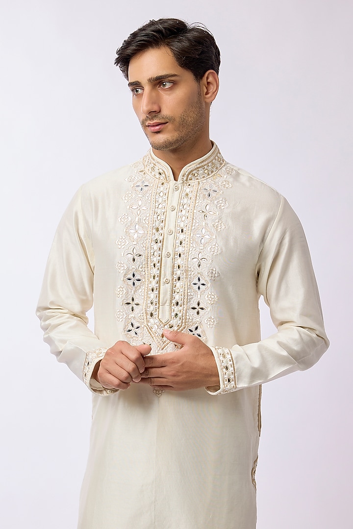 Off-White Silk Viscose Kurta Set by Mard  by Abu Sandeep at Pernia's Pop Up Shop