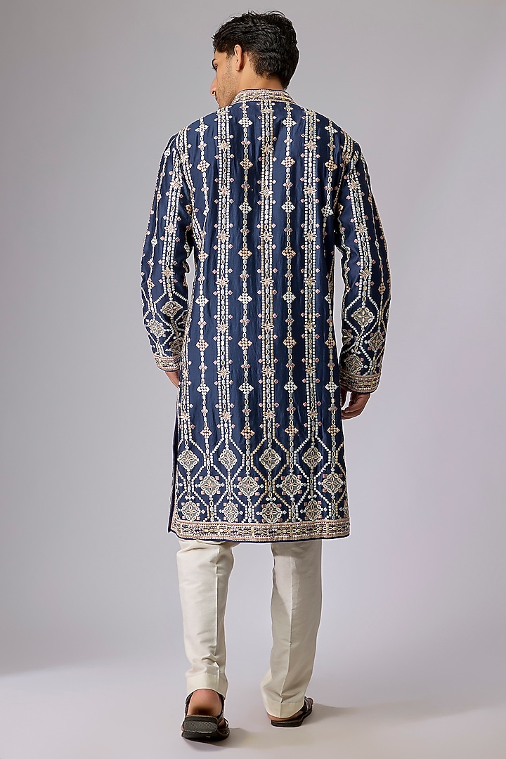 Navy Blue Silk Viscose Kurta Set by Mard  by Abu Sandeep at Pernia's Pop Up Shop