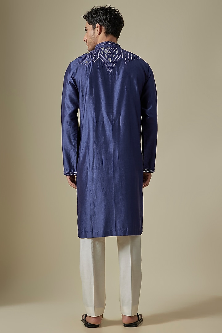 Blue Silk Viscose Kurta Set by Mard by Abu Sandeep at Pernia's Pop Up Shop