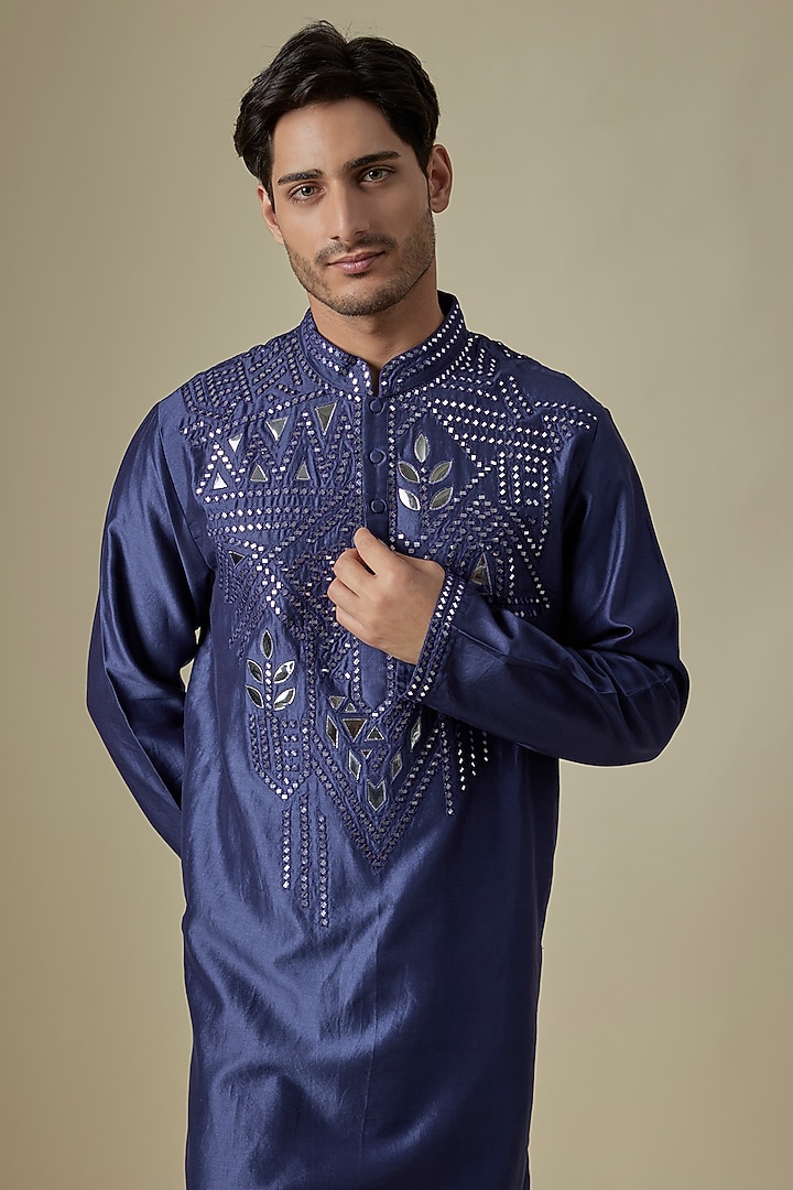 Blue Silk Viscose Kurta Set by Mard by Abu Sandeep at Pernia's Pop Up Shop