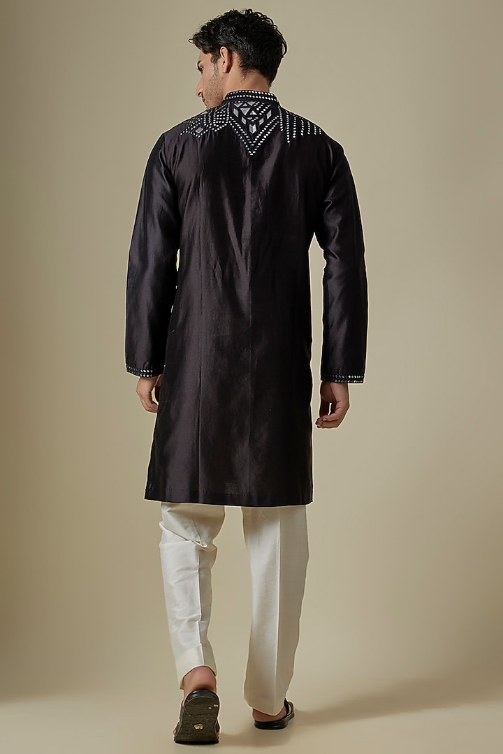 Black Silk Viscose Kurta Set by Mard by Abu Sandeep at Pernia's Pop Up Shop