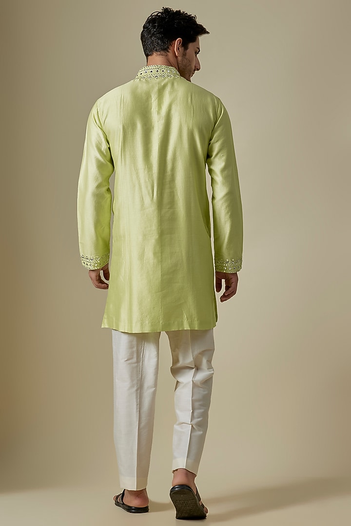 Green Silk Viscose Kurta Set by Mard by Abu Sandeep at Pernia's Pop Up Shop