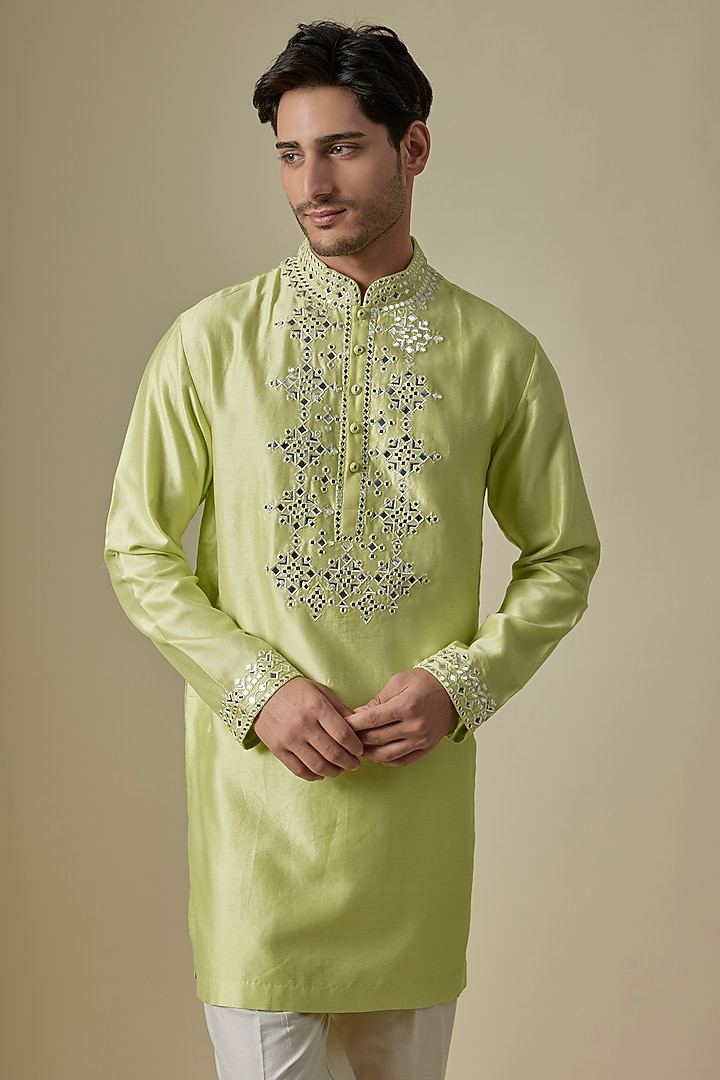 Green Silk Viscose Kurta Set by Mard by Abu Sandeep at Pernia's Pop Up Shop