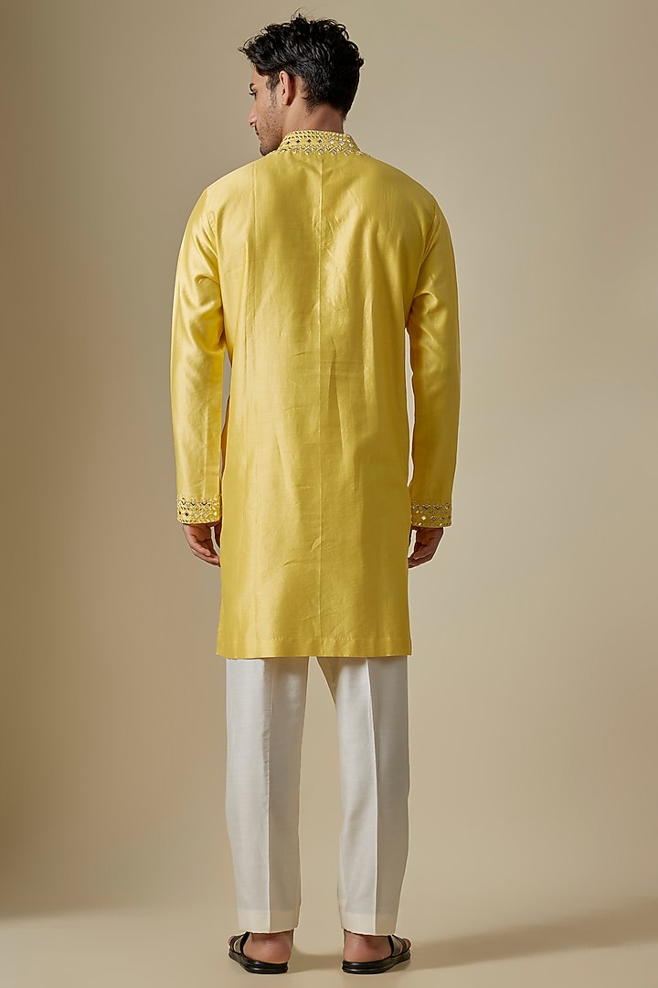 Yellow Silk Viscose Kurta Set by Mard  by Abu Sandeep at Pernia's Pop Up Shop