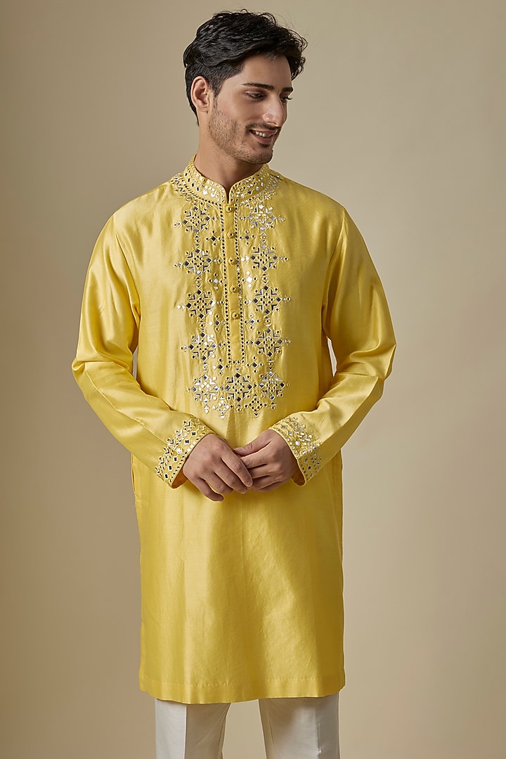 Yellow Silk Viscose Kurta Set by Mard  by Abu Sandeep at Pernia's Pop Up Shop