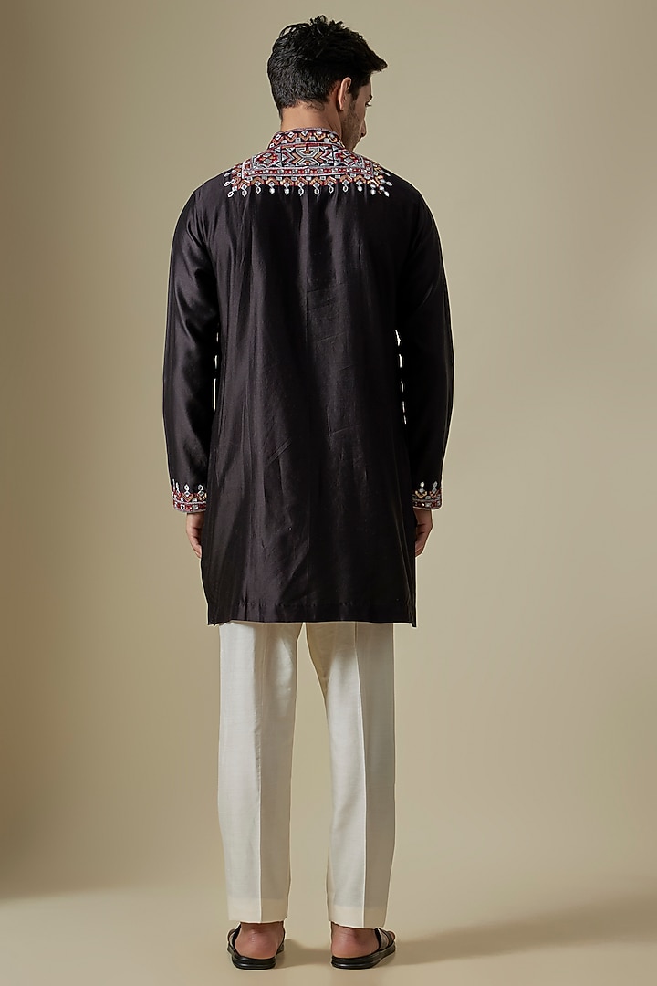 Black & Red Silk Viscose Kurta Set by Mard by Abu Sandeep at Pernia's Pop Up Shop