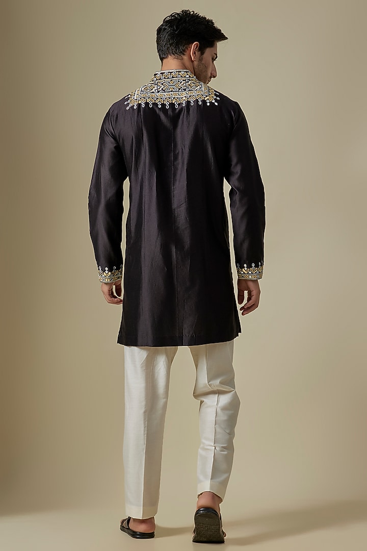 Black & Yellow Silk Viscose Kurta Set by Mard by Abu Sandeep at Pernia's Pop Up Shop