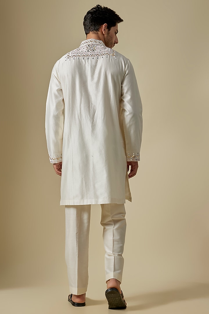 Off-White Silk Viscose Kurta Set by Mard  by Abu Sandeep at Pernia's Pop Up Shop