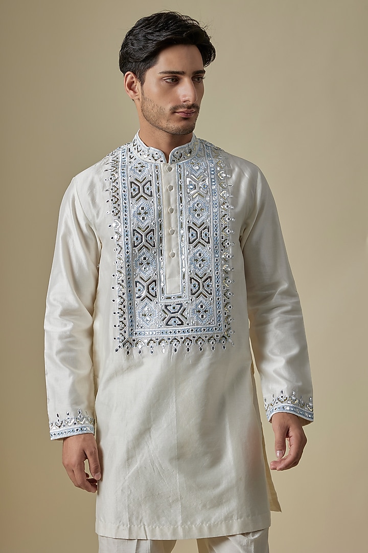 Off-White Silk Viscose Kurta Set by Mard by Abu Sandeep at Pernia's Pop Up Shop