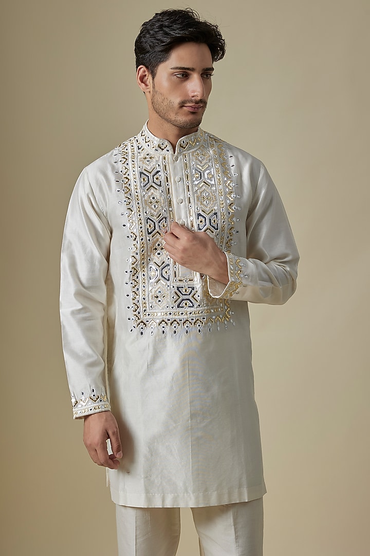 Off-White Silk Viscose Kurta Set by Mard by Abu Sandeep at Pernia's Pop Up Shop