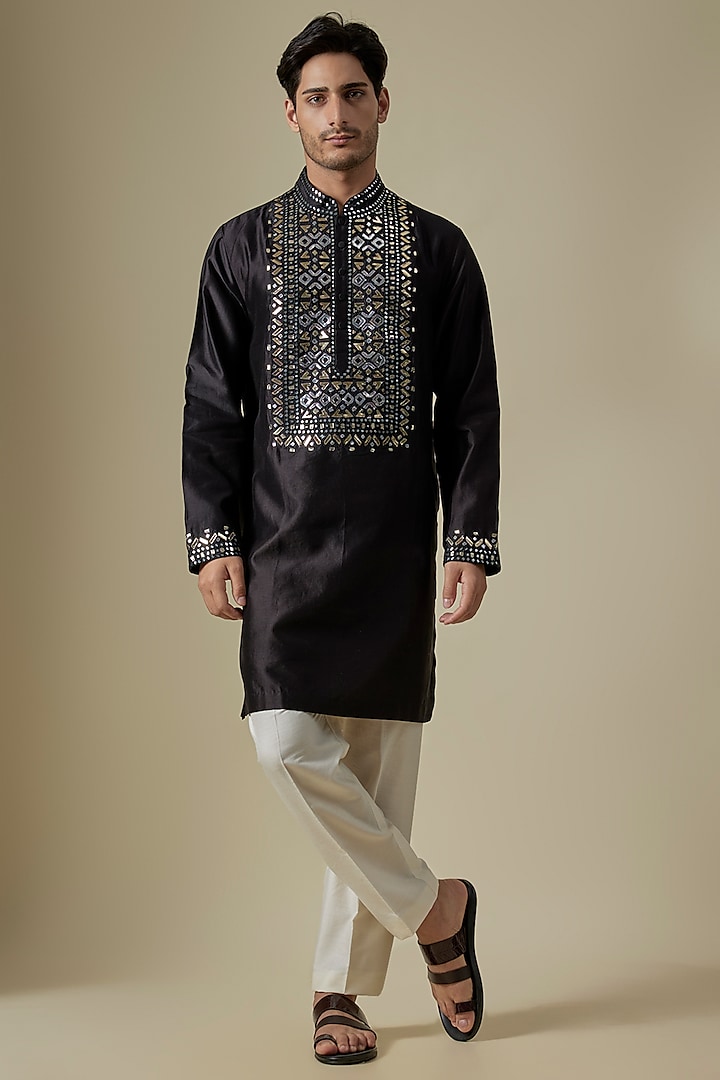 Black Silk Viscose Kurta Set by Mard  by Abu Sandeep