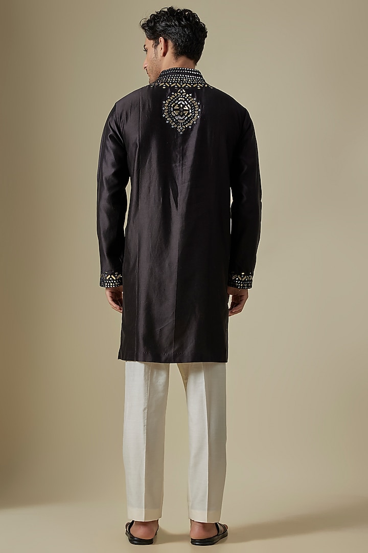 Black Silk Viscose Kurta Set by Mard by Abu Sandeep at Pernia's Pop Up Shop