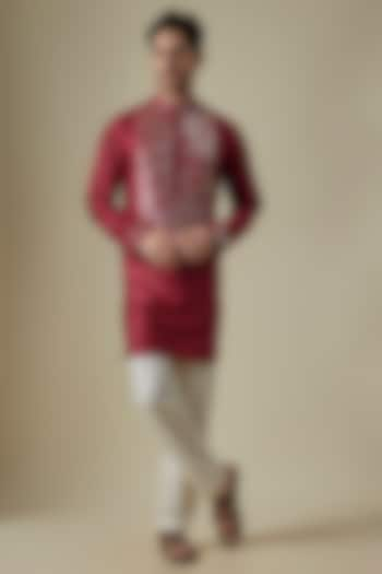 Red Silk Viscose Kurta Set by Mard  by Abu Sandeep