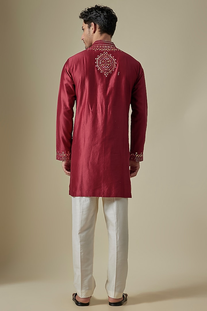 Red Silk Viscose Kurta Set by Mard by Abu Sandeep at Pernia's Pop Up Shop