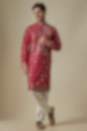 Red Silk Viscose Kurta Set by Mard  by Abu Sandeep