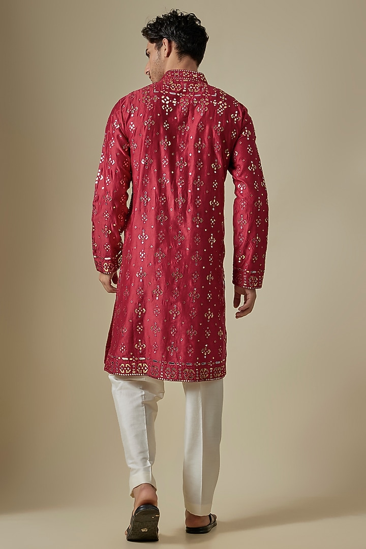 Red Silk Viscose Kurta Set by Mard by Abu Sandeep at Pernia's Pop Up Shop