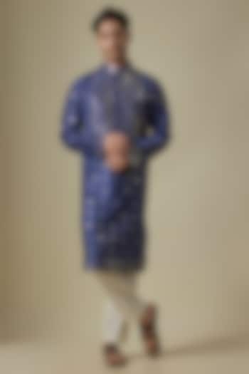 Blue Silk Viscose Kurta Set by Mard  by Abu Sandeep