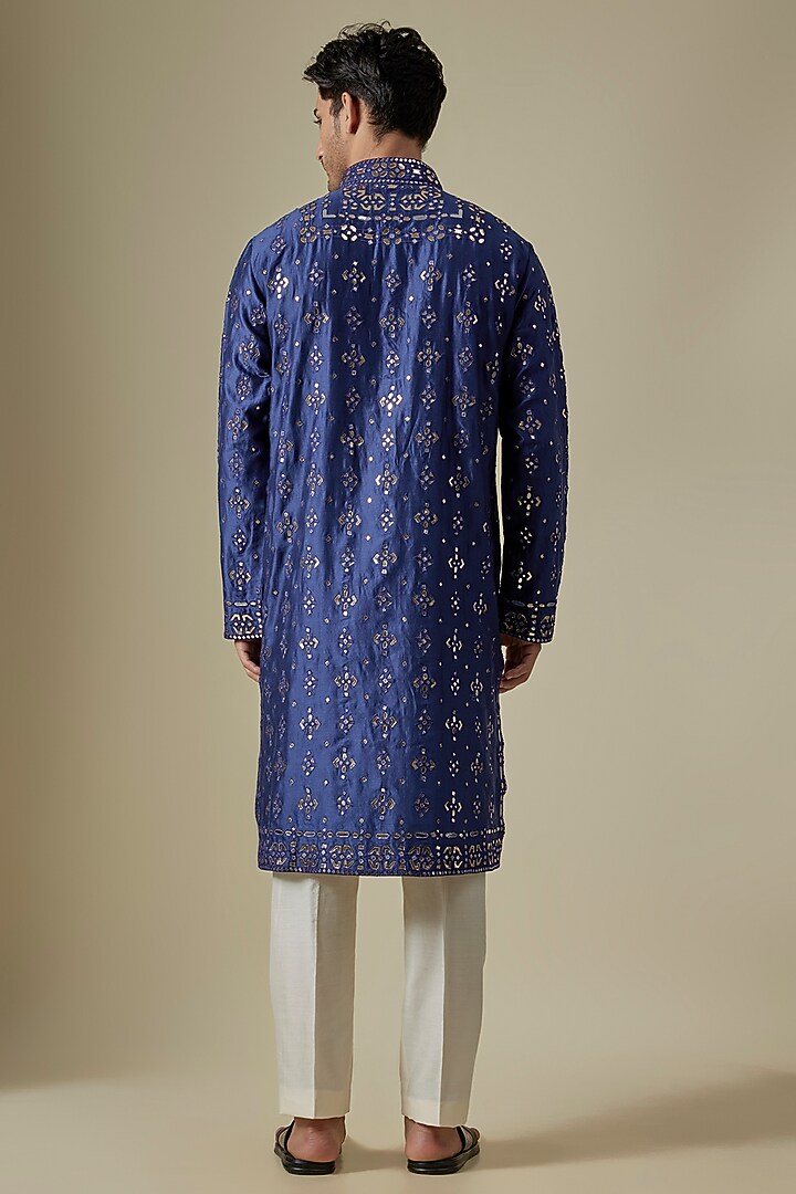 Blue Silk Viscose Kurta Set by Mard by Abu Sandeep at Pernia's Pop Up Shop