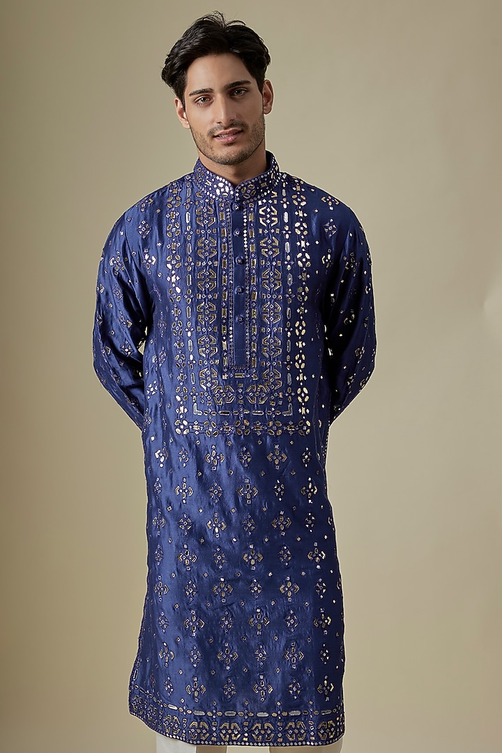 Blue Silk Viscose Kurta Set by Mard by Abu Sandeep at Pernia's Pop Up Shop