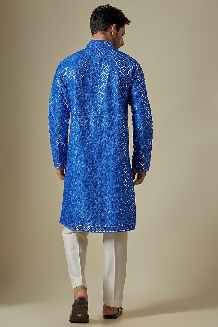 Blue Silk Viscose Kurta Set by Mard by Abu Sandeep at Pernia's Pop Up Shop