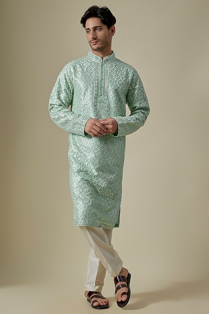 Aqua Silk Viscose Kurta Set by Mard  by Abu Sandeep