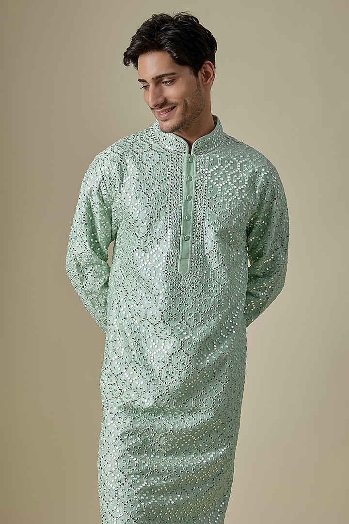 Aqua Silk Viscose Kurta Set by Mard by Abu Sandeep at Pernia's Pop Up Shop