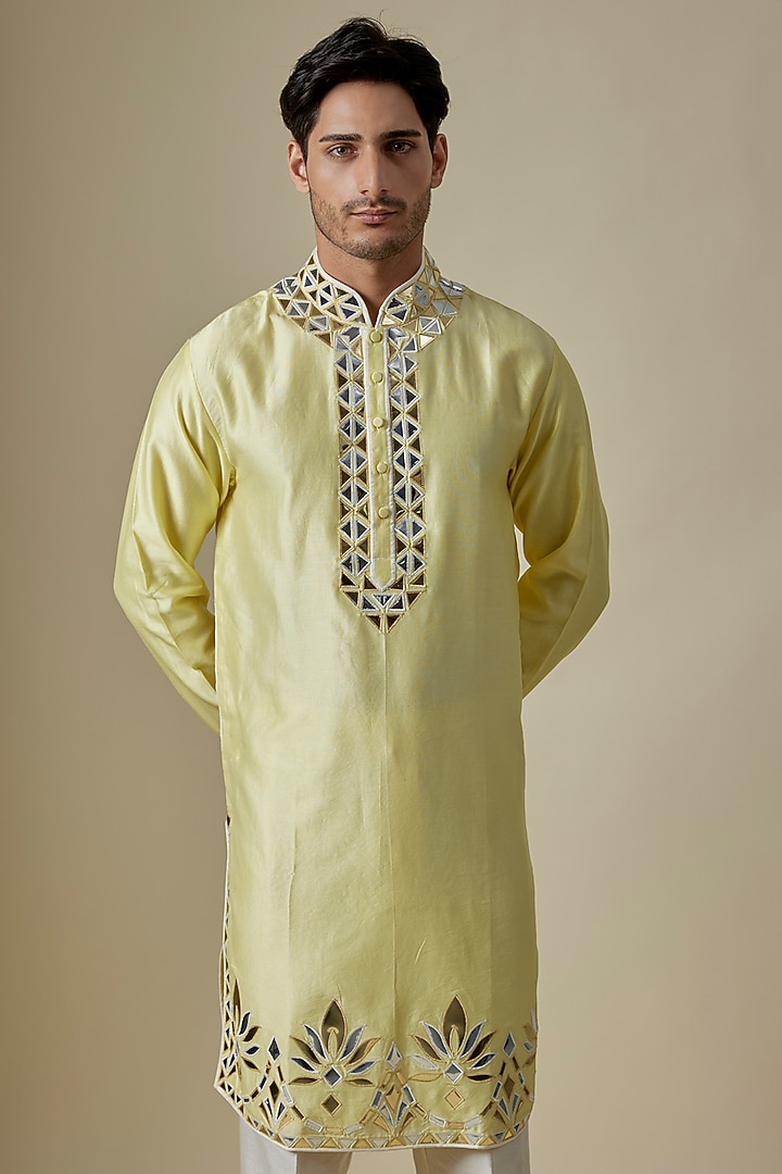 Yellow Silk Viscose Kurta Set by Mard by Abu Sandeep at Pernia's Pop Up Shop