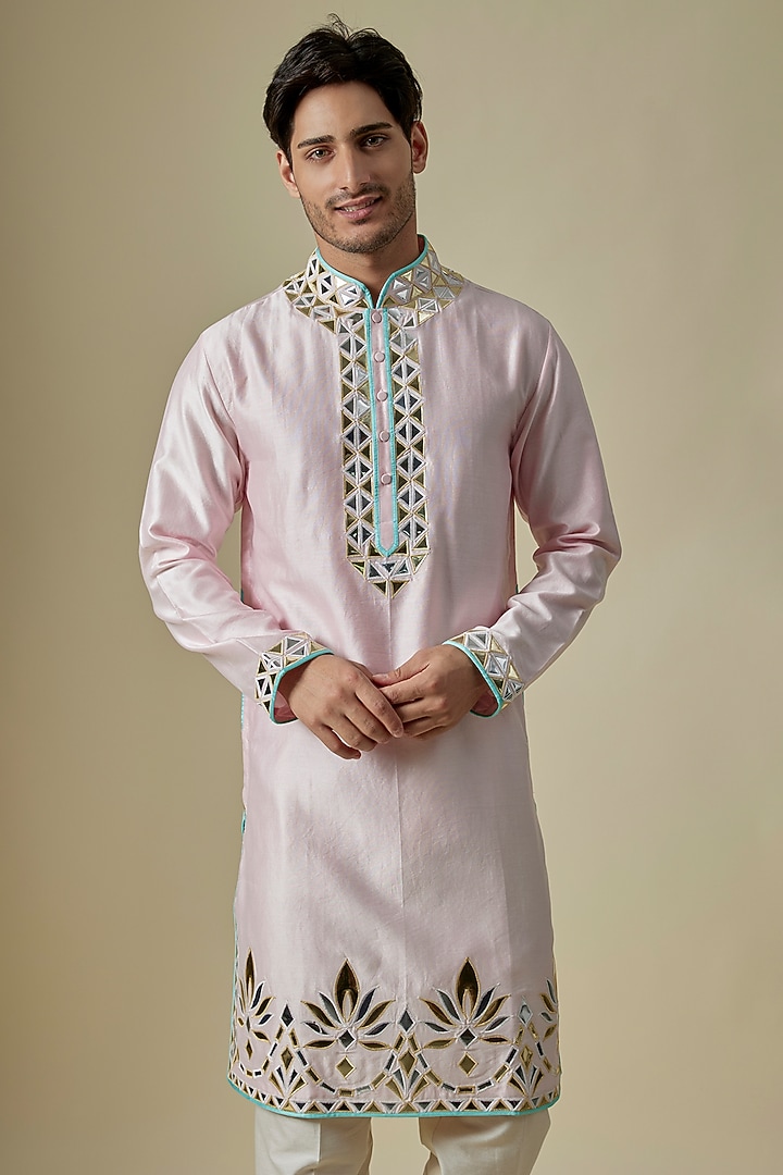 Pink Silk Viscose Kurta Set by Mard by Abu Sandeep at Pernia's Pop Up Shop
