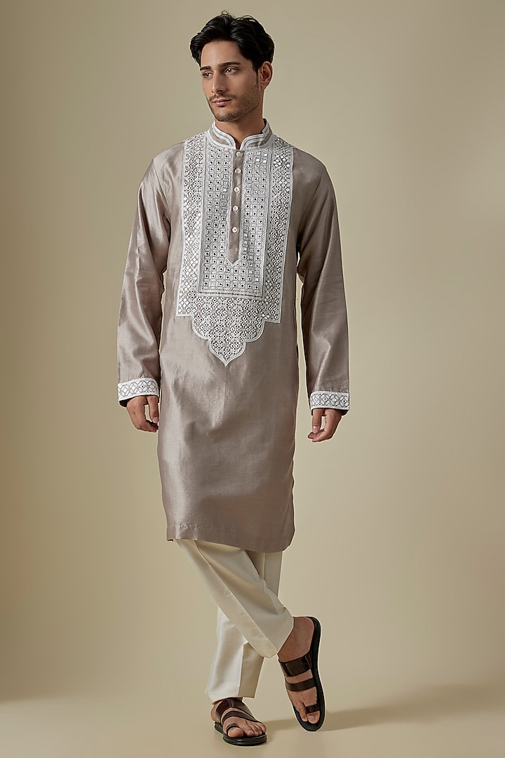 Grey Silk Viscose Kurta Set by Mard  by Abu Sandeep