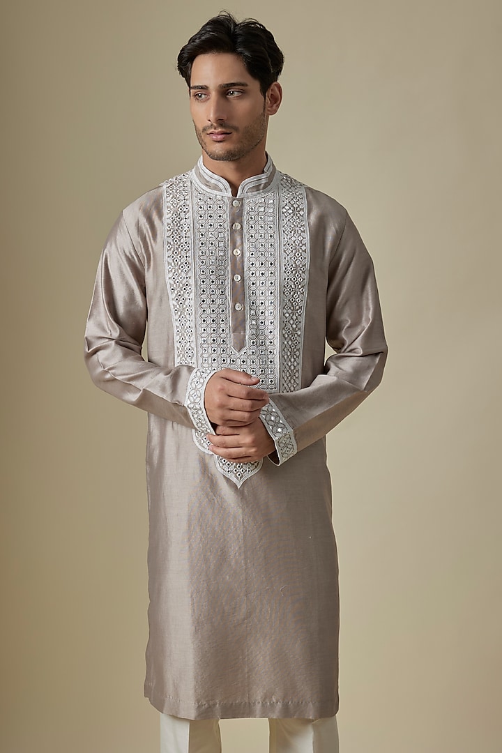 Grey Silk Viscose Kurta Set by Mard by Abu Sandeep at Pernia's Pop Up Shop