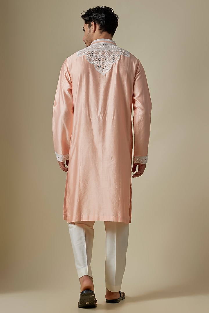 Peach Silk Viscose Kurta Set by Mard by Abu Sandeep at Pernia's Pop Up Shop