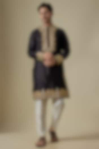 Black Silk Viscose Kurta Set by Mard  by Abu Sandeep