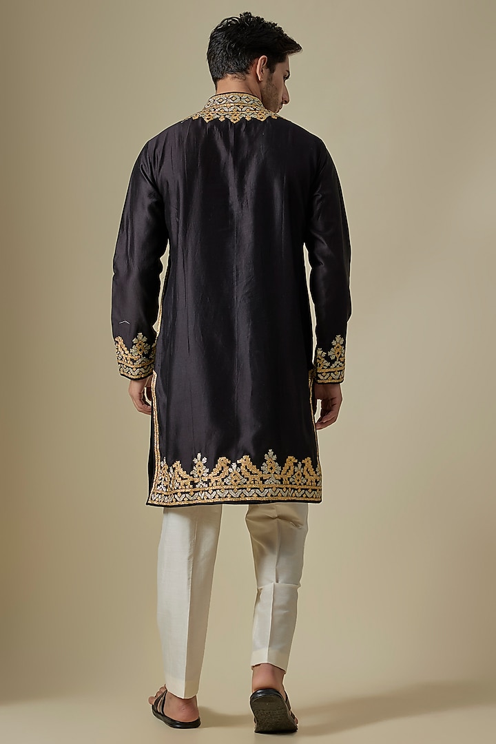 Black Silk Viscose Kurta Set by Mard by Abu Sandeep at Pernia's Pop Up Shop