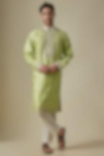 Pista Green Silk Viscose Kurta Set by Mard  by Abu Sandeep