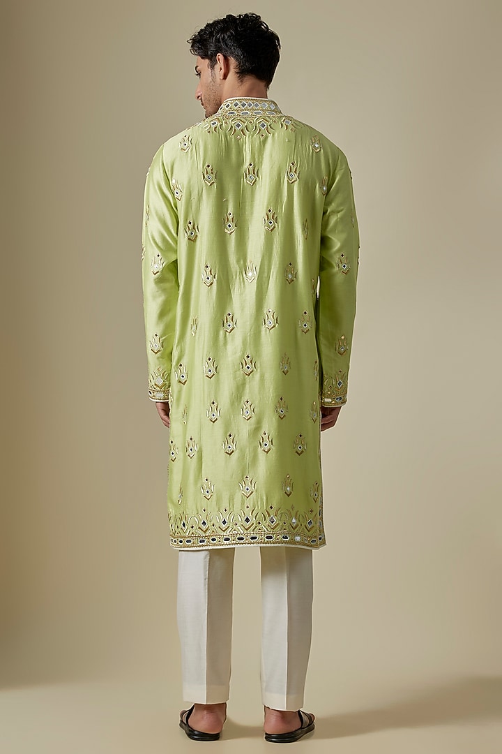 Pista Green Silk Viscose Kurta Set by Mard by Abu Sandeep at Pernia's Pop Up Shop