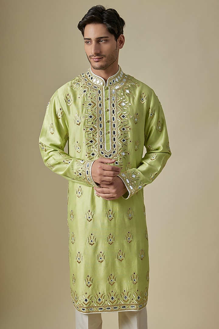 Pista Green Silk Viscose Kurta Set by Mard by Abu Sandeep at Pernia's Pop Up Shop