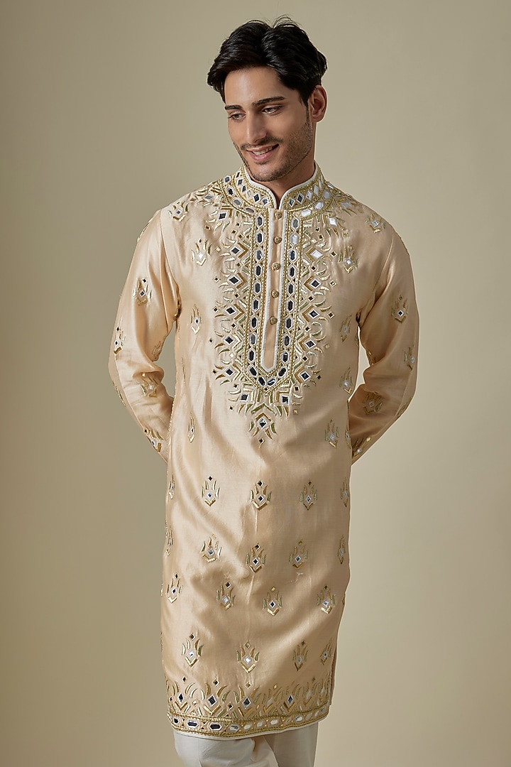 Beige Silk Viscose Kurta Set by Mard by Abu Sandeep at Pernia's Pop Up Shop