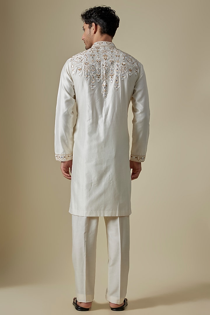 Off-White Silk Viscose Kurta Set by Mard  by Abu Sandeep at Pernia's Pop Up Shop