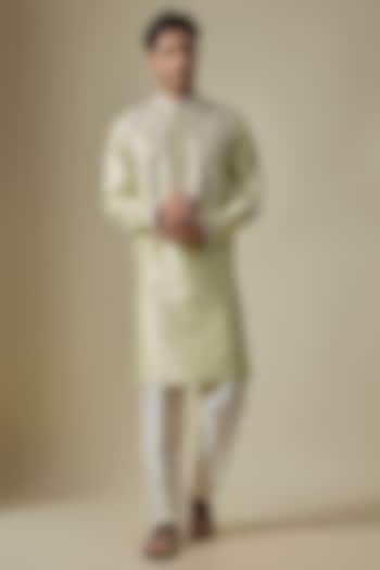 Pista Green Silk Viscose Kurta Set by Mard  by Abu Sandeep