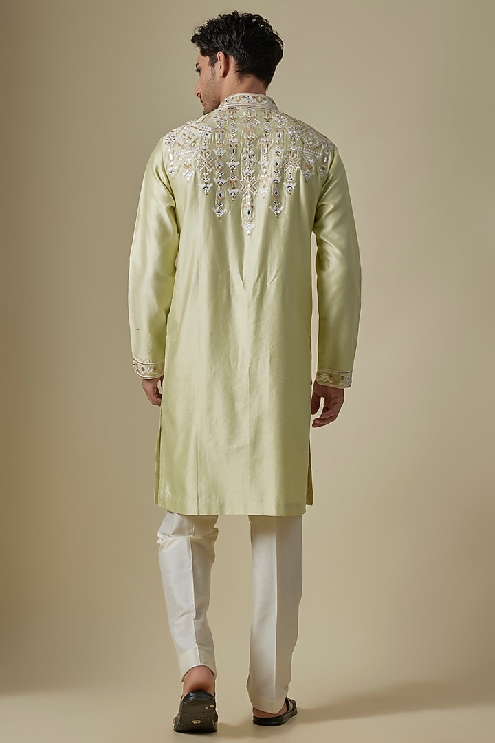 Pista Green Silk Viscose Kurta Set by Mard by Abu Sandeep at Pernia's Pop Up Shop