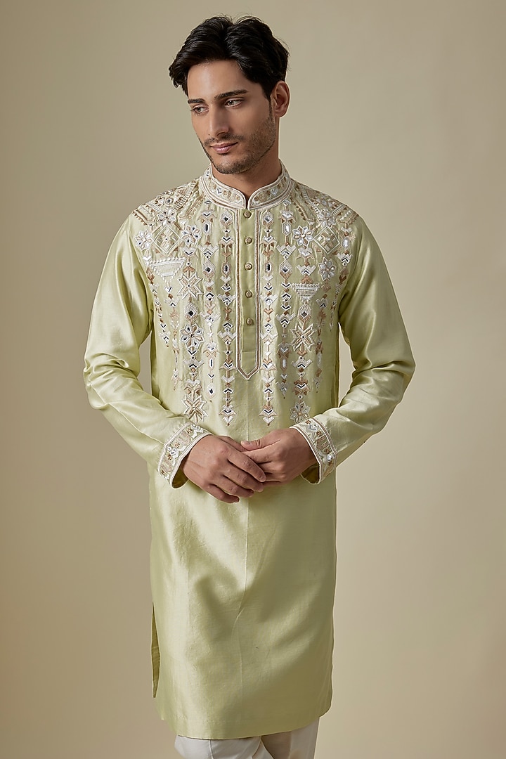 Pista Green Silk Viscose Kurta Set by Mard by Abu Sandeep at Pernia's Pop Up Shop