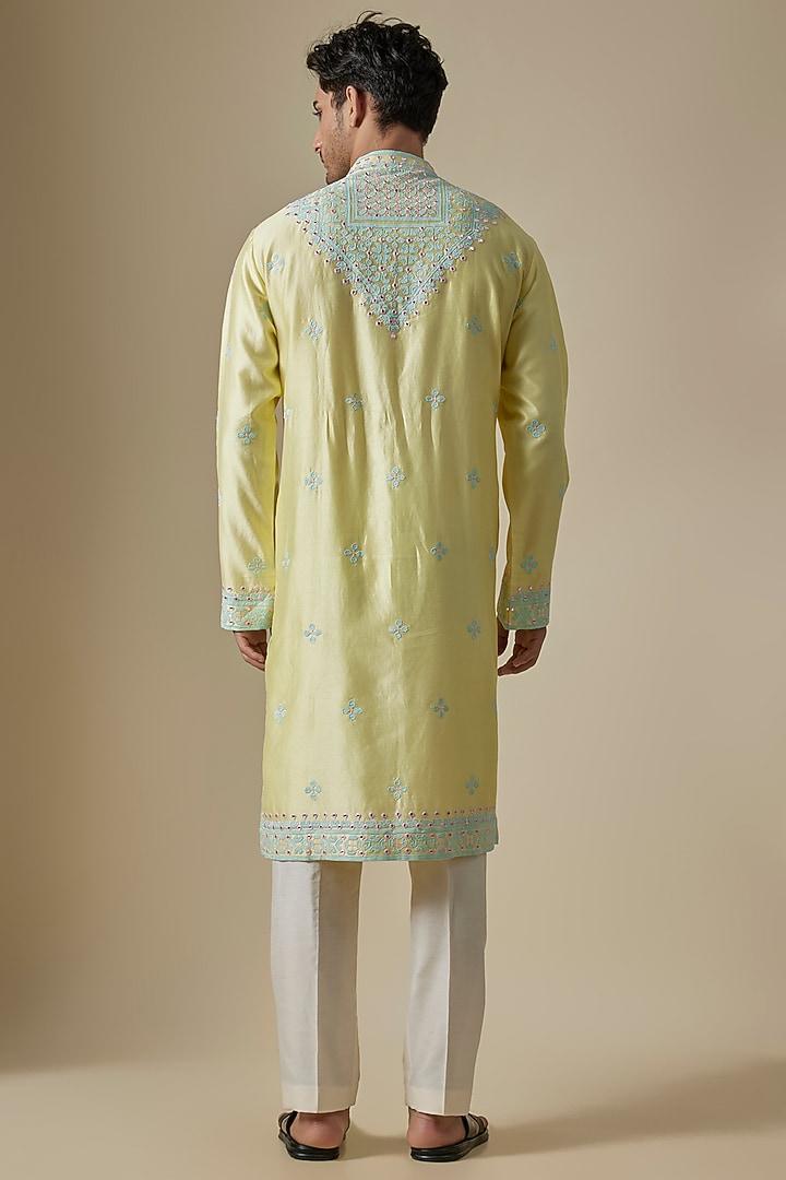 Yellow Silk Viscose Kurta Set by Mard by Abu Sandeep at Pernia's Pop Up Shop