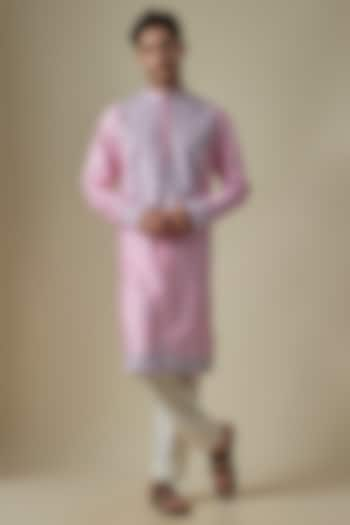 Pink Silk Viscose Kurta Set by Mard  by Abu Sandeep