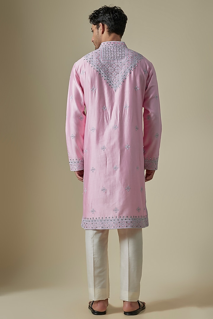 Pink Silk Viscose Kurta Set by Mard by Abu Sandeep at Pernia's Pop Up Shop