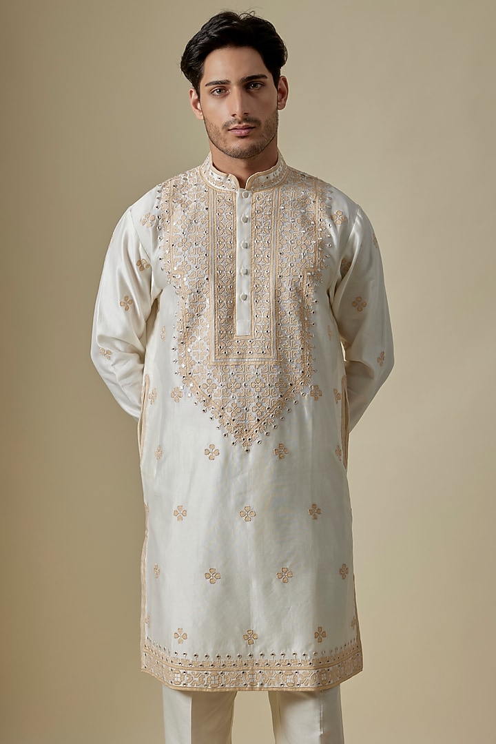 Off-White Silk Viscose Kurta Set by Mard by Abu Sandeep at Pernia's Pop Up Shop