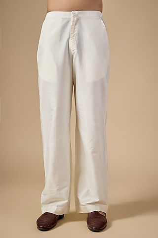 Beige Silk Viscose Pants by Mard  by Abu Sandeep