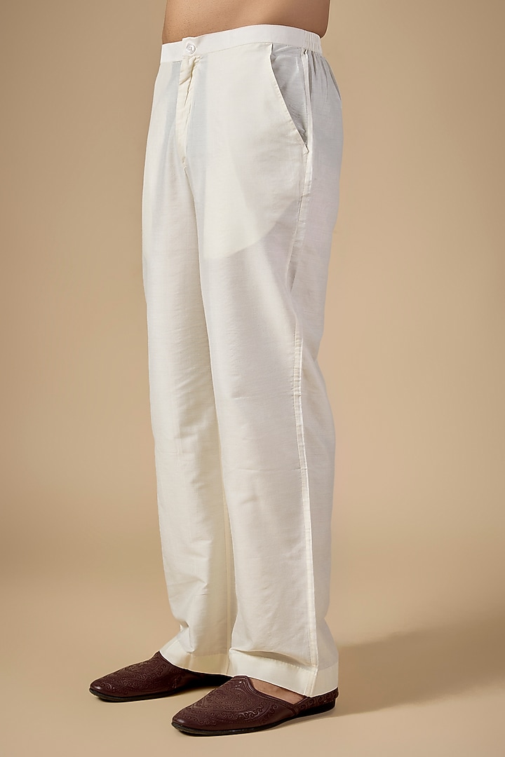 Beige Silk Viscose Pants by Mard by Abu Sandeep at Pernia's Pop Up Shop