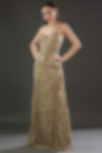 Golden Nylon Embellished Engagement Gown by Majestic by Japnah at Pernia's Pop Up Shop